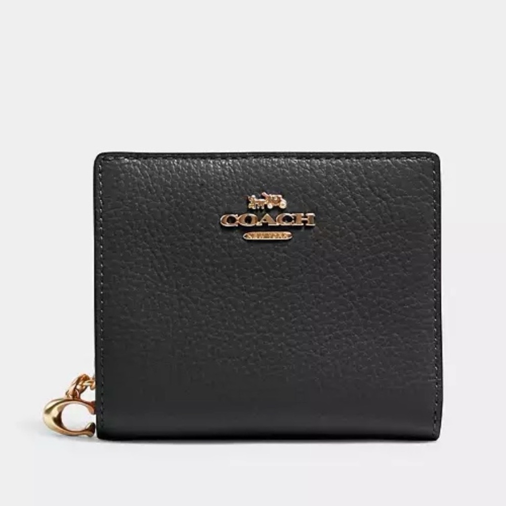 Coach Black Pebbled Leather Bifold Wallet with Gold Hardware - Picture 1 of 5